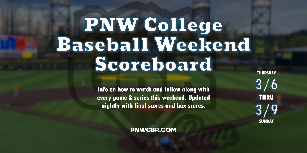 PNW College Baseball Scoreboard graphic for this weekend.