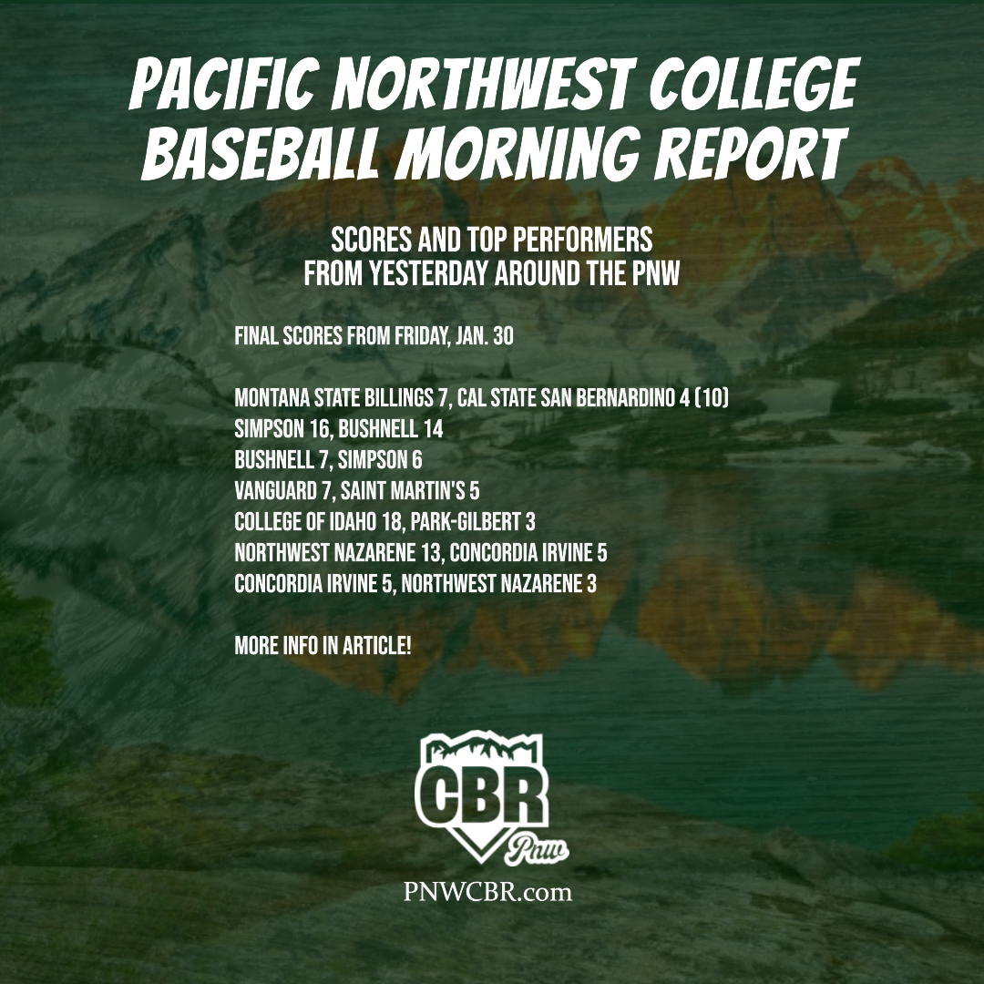 PNW college baseball recap graphic