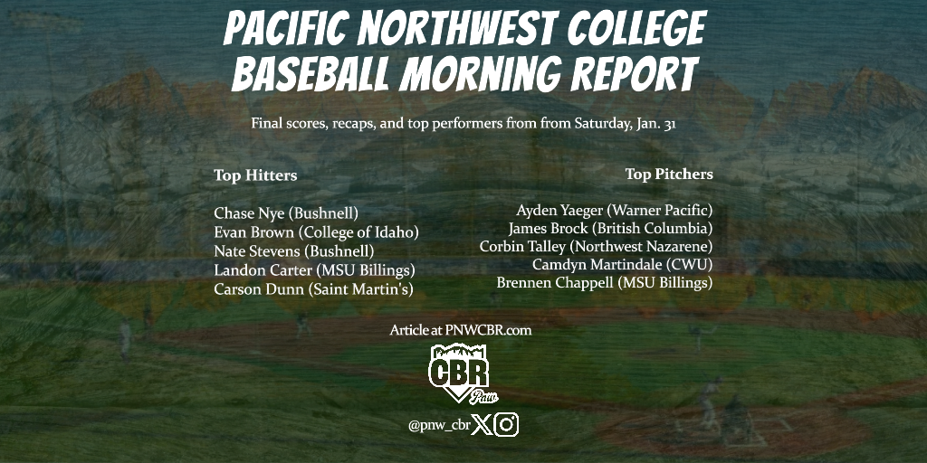 PNW college baseball recap graphic